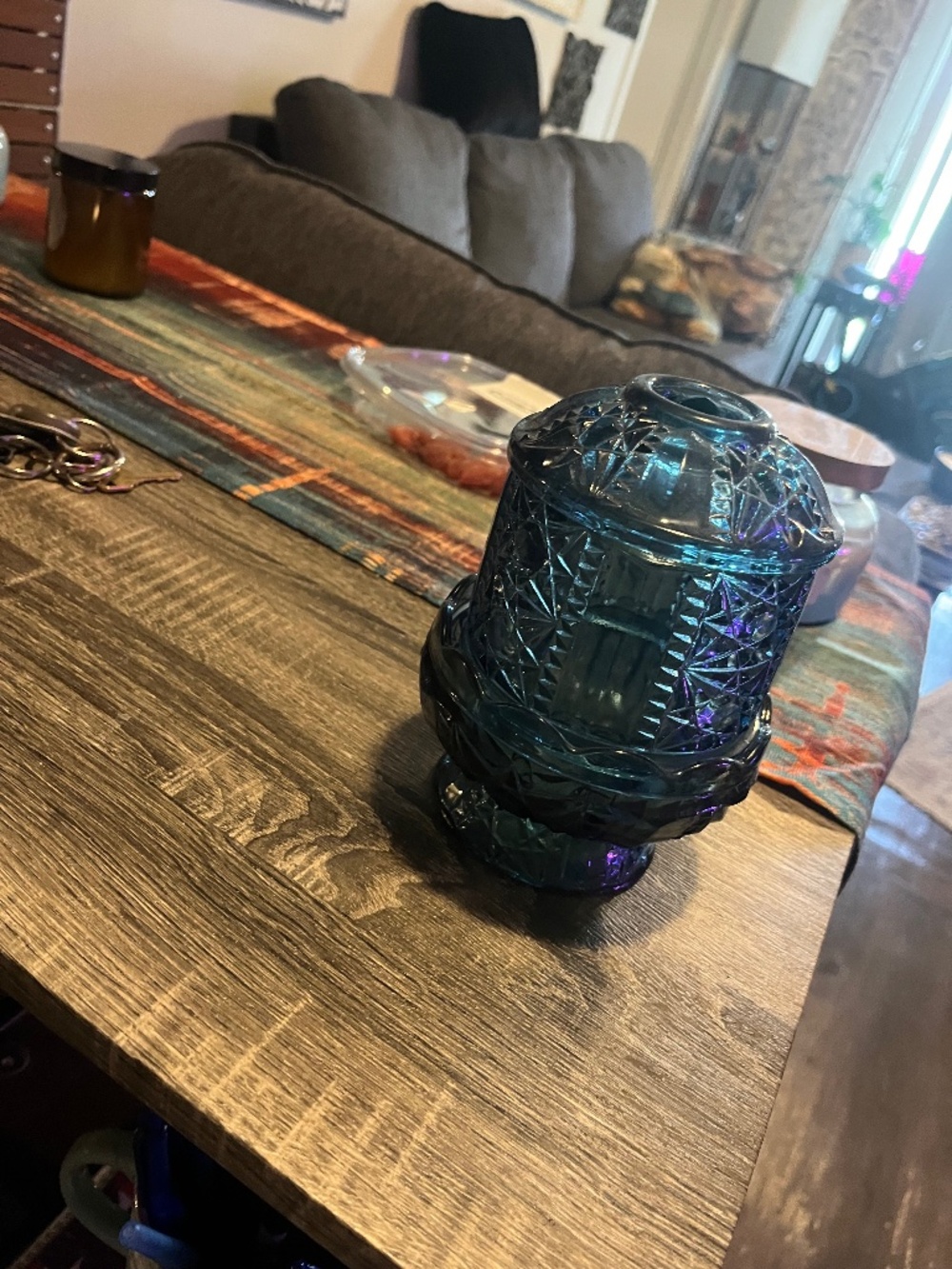 Indiana glass blue fairy lamp